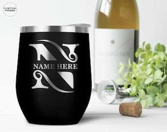 Personalized Wine Tumbler: Laser Engraved Monogram, 12oz Stainless Steel