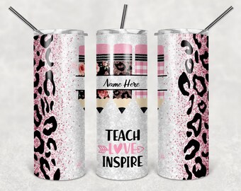 Personalized Teacher Tumbler: Cheetah Print Stainless Steel Insulated Tumbler