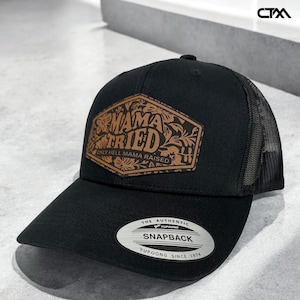 Chapéu Mama Tried, presente de Dia das Mães, chapéu Snapback para mãe, chapéu de couro trabalhado