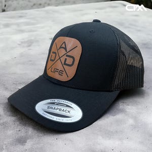 Personalized Dad Gift, Leather Patch Hat, Dad and Kids Trucker Hat, Dad Hat, Fathers Day Hat, Grandpa Hat Gift, Dad Life
