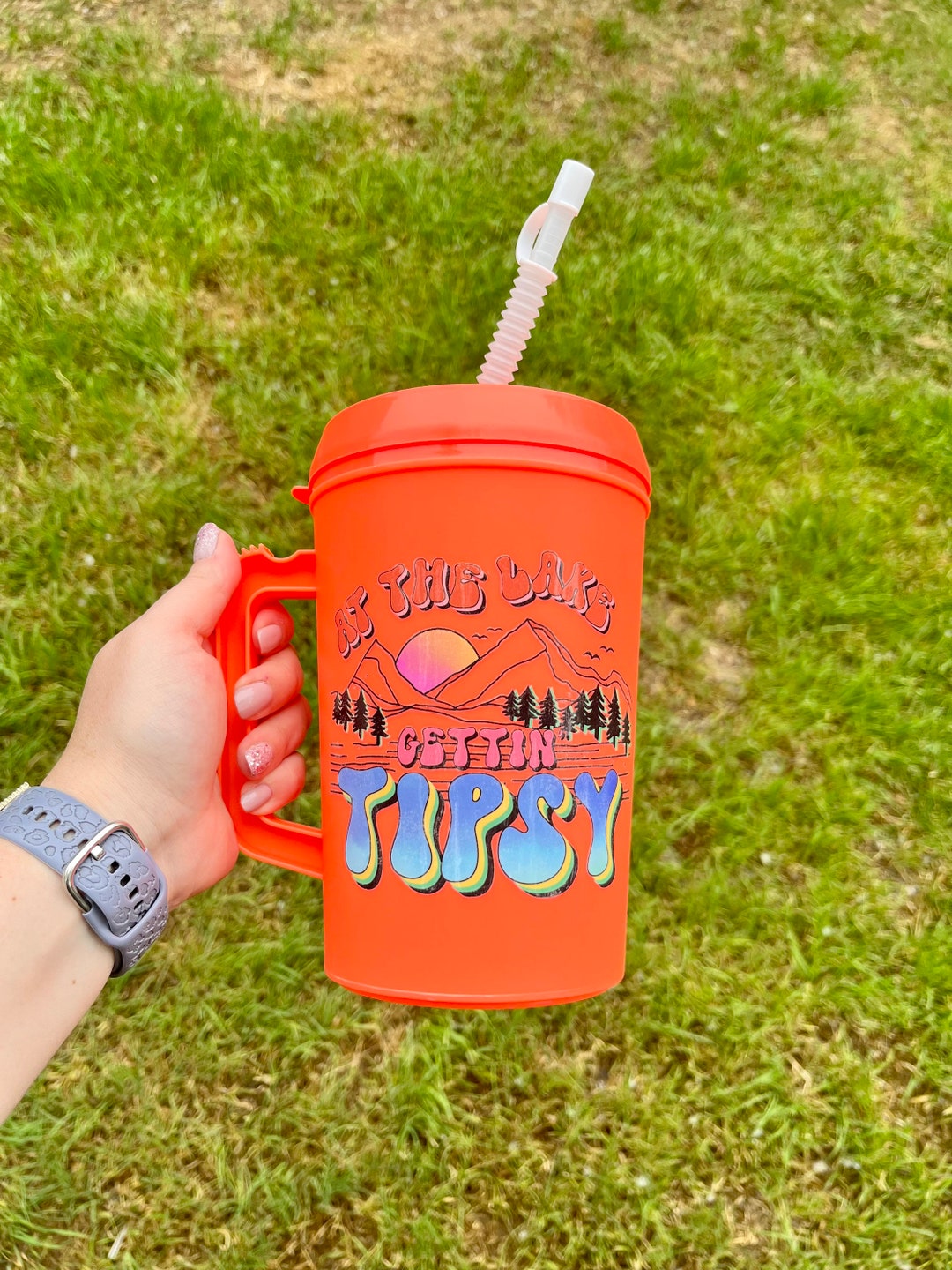 Bright Coral Lake Tipsy Vinyl Mega Mug Trucker Mug 34 Oz Etsy