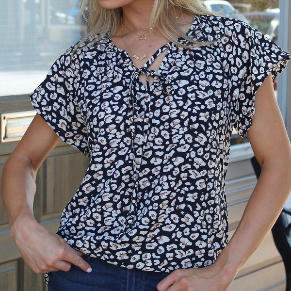 V-Neck Flutter Sleeve Blouse