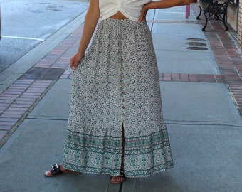 Bohemian Spring Maxi Skirt, Long Floral Maxi Skirt, Summer Floral Skirt , Full Length Maxi Skirt, Summer Skirt , Summer Skirt