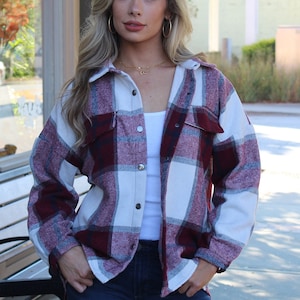 Plaid Button Down Flannel Shirt Jacket