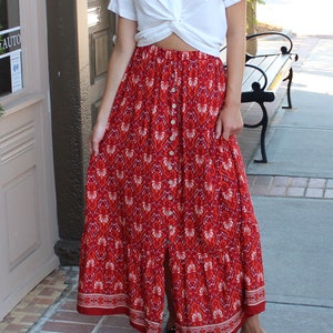 Bohemian Spring Maxi Skirt, Long Bohemian Summer Skirt, Bohemian Red Floral Print Maxi Skirt / Floral Skirt / Summer Skirt / Spring Skirt
