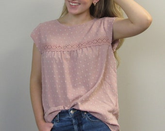 Bohemian Pink Lace Top, Women Spring Blouse, Bohemian Spring Shirt, Women Shirt