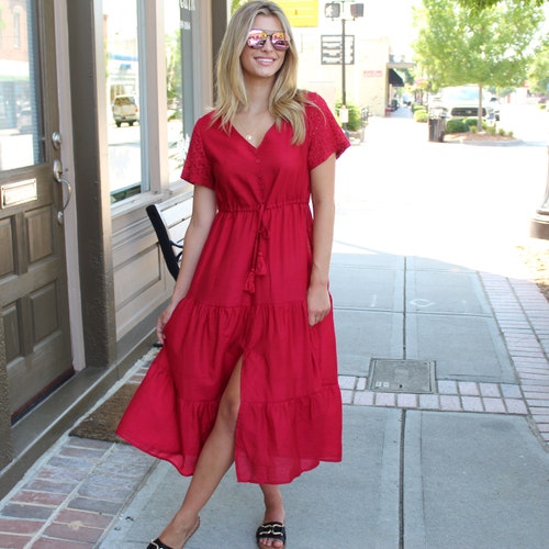 boho button front maxi dress