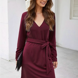 Autumn Casual Long Sleeve Belted Dress 