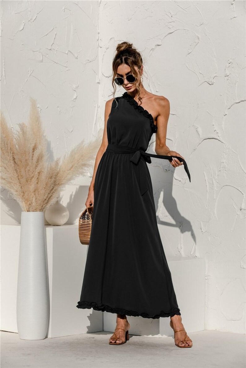 Asymmetrical Black Maxi Dress Elegant Dress One Shoulder - Etsy