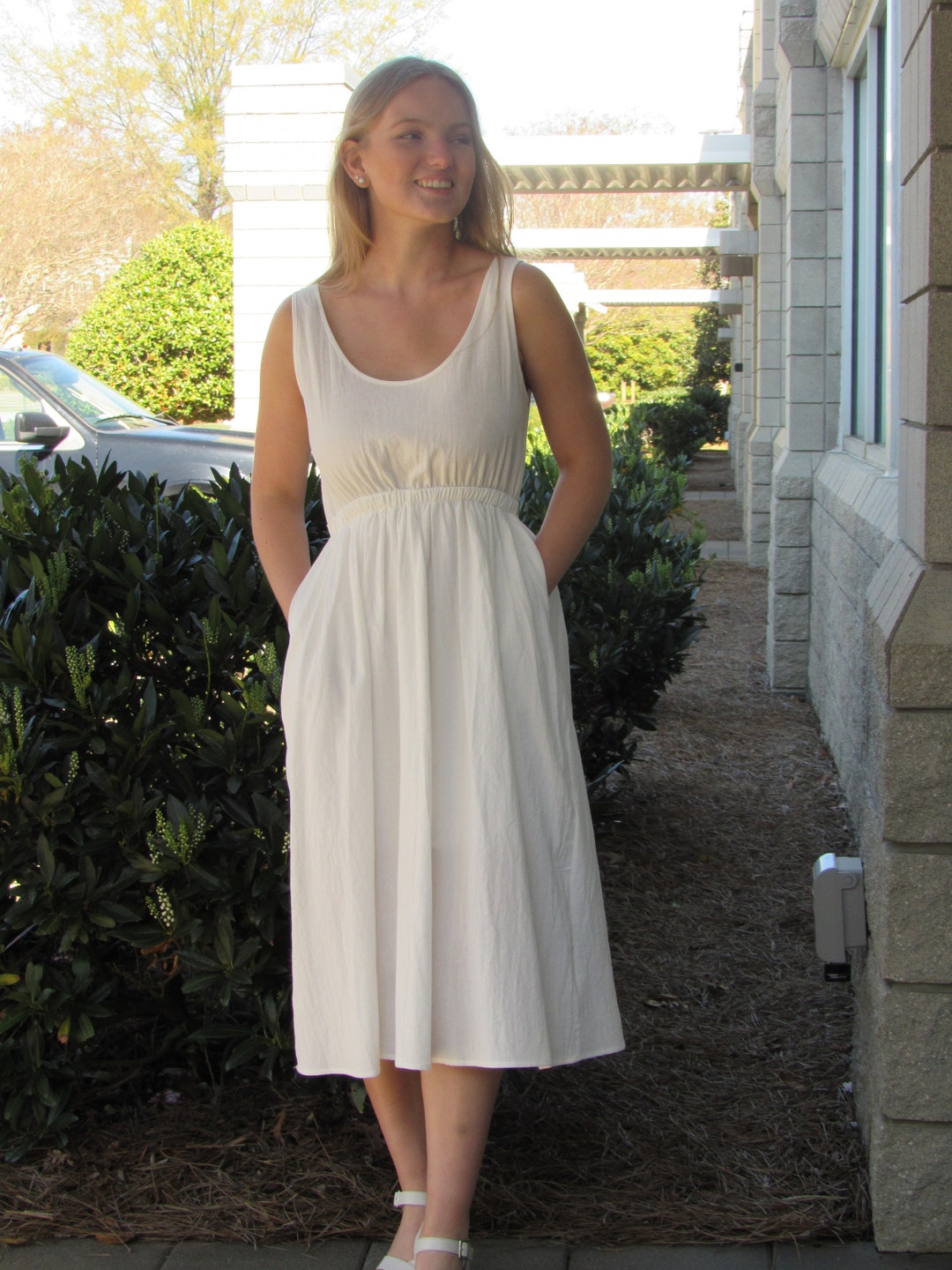 White Cotton Linen Dress, Beach Wedding Dress, White Dress Women Bridal ...