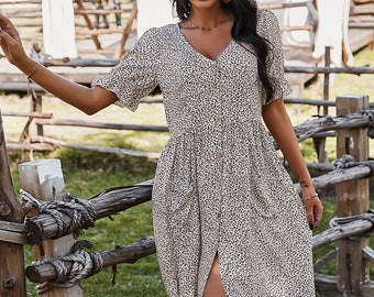 button front dress with pockets