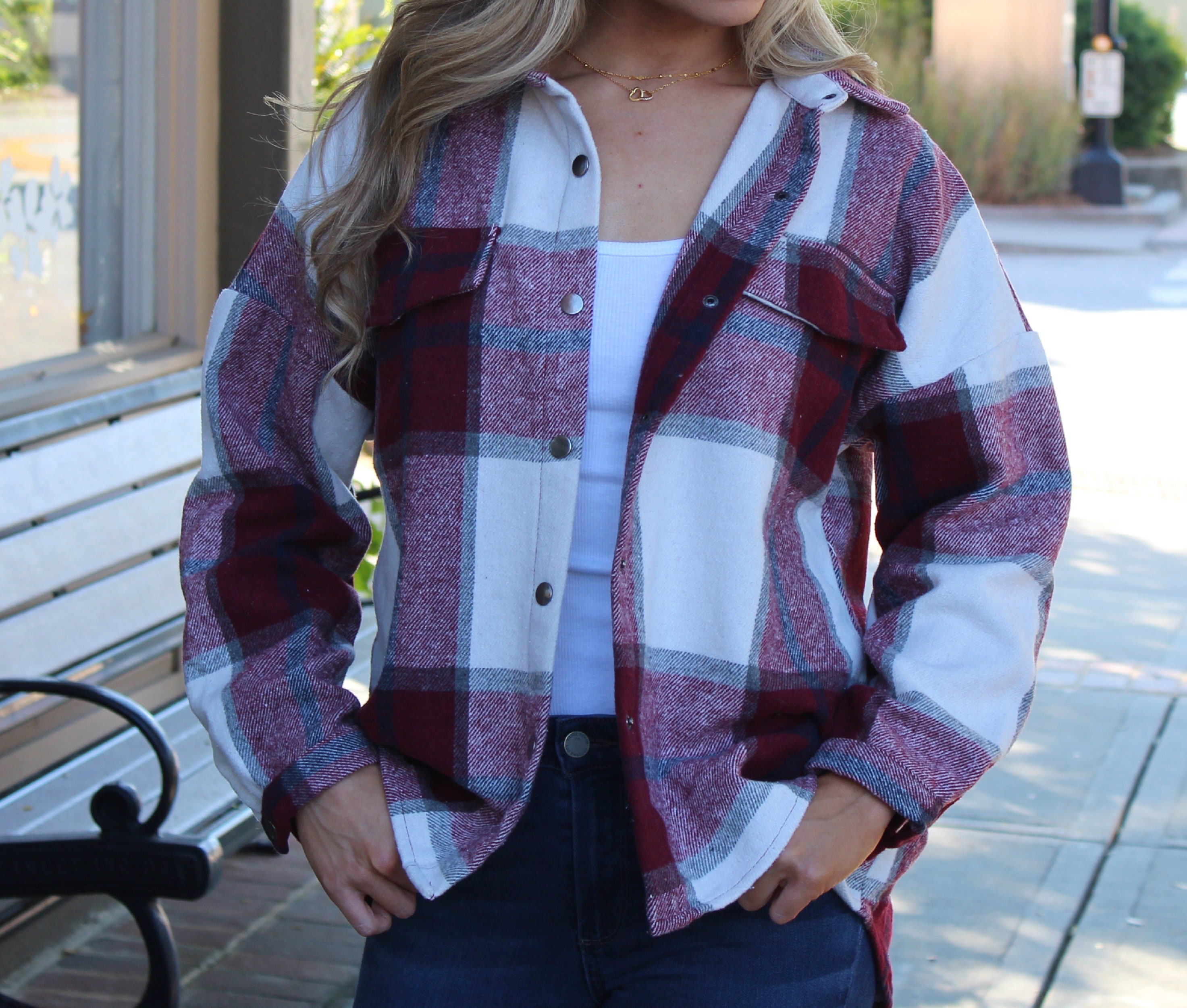 Plaid Button Down Flannel Shirt Jacket