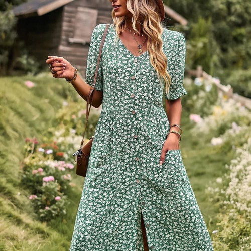 Bohemian Floral Daisies Midi Dress Maternity Nursing Dress - Etsy