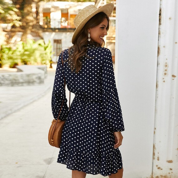 Fiona Navy Blue Polka Dot Long Sleeve 