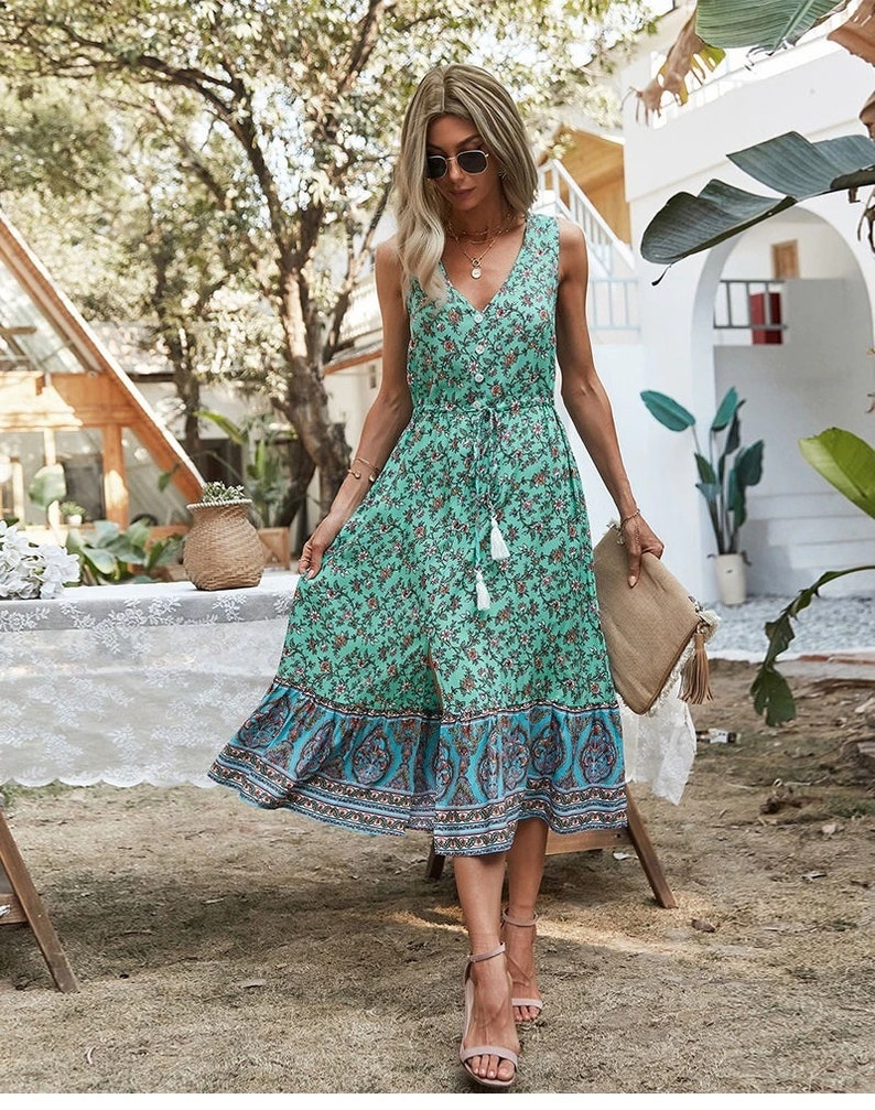 Bohemian Cottage Floral Print Dress, Cocktail Party Dresses | Boho Dresses for Women; Summer Dress for women; Summer boho dress 