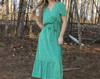 Daisy Floral Maxi Dress / womens easter dress, Green Floral Dress, Bohemian Long Maxi Dress, Cocktail Party Dresses , Boho Dresses