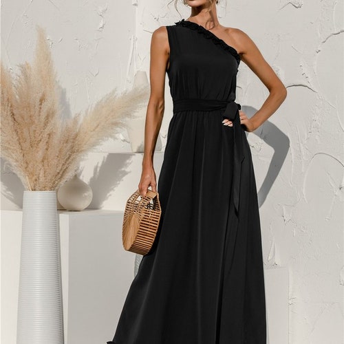 Asymmetrical Black Maxi Dress Elegant Dress One Shoulder - Etsy