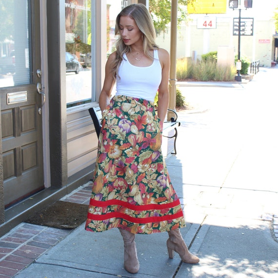 Floral Long Maxi Skirt Autumn Dream Made to Order Handmade Floral Skirt Fall Skirt With Pocket Etsy