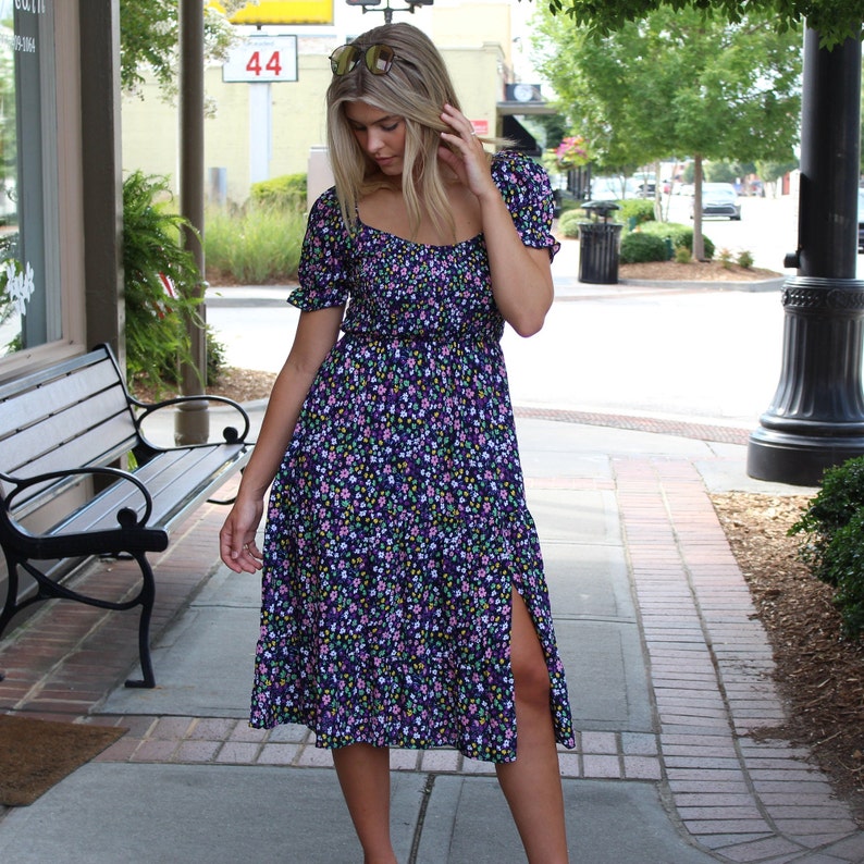 Ditsy Floral Side Slit Midi Dress, womens easter dress, Spring Floral Dress, Party Dresses Boho Dresses for Women image 8