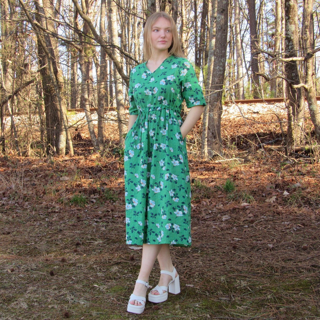 Bohemian Spring Floral Midi Dress ,boho Dresses for Women, Green Floral ...