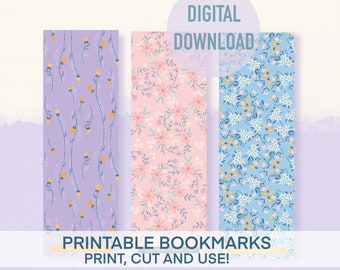 Printable Bookmarks Template, Digital Bookmark Template, Set of 3 flower pattern bookmarks