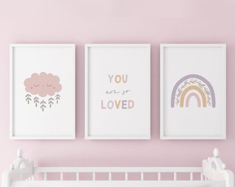 Nursery decor, set of 3 print, rainbow nursery print, cute nursery poster, digital download, boho rainbow set