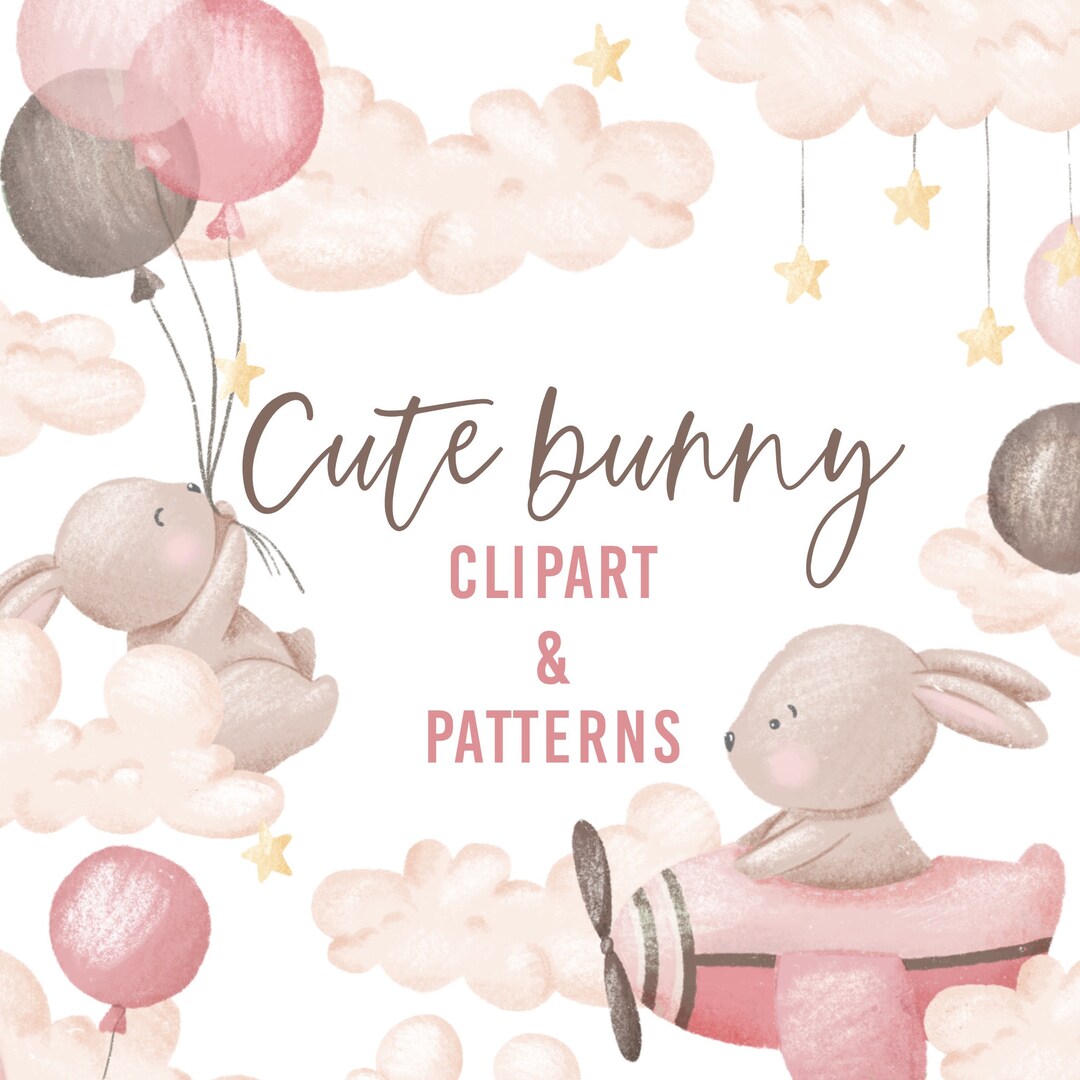 Cute Bunny Rabbit Clipart, Baby Shower Clip Art, Easter Bunny Clipart ...