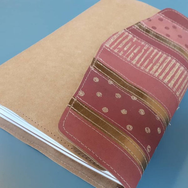 Large size washable paper journal cover - snap closure style - appliquéd aubergine and gold design - available with or without notebooks