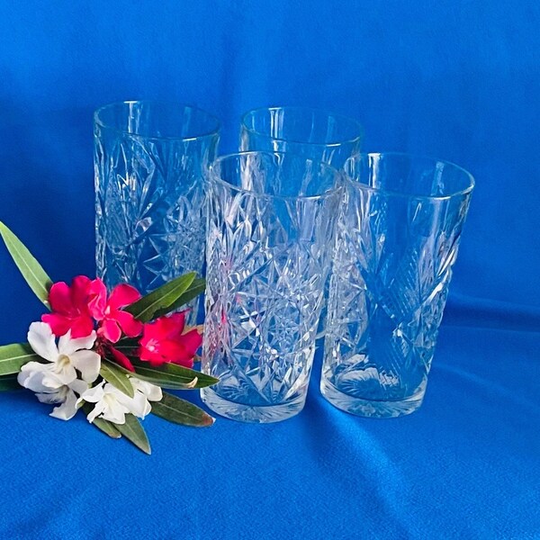 Libbey 16 oz  Hobstar Water Glasses, Ice Tea, Beverage, Highball,  Durable &  Elegant Mid Century Barware, Drinkware