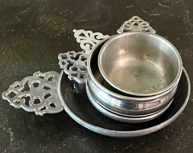 Vintage PEWTER Porringer Collection Set of 4 Different Sized Nesting
