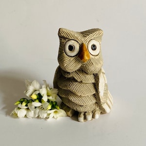 Handcrafted Clay Owl Figurine- Charming 3.5” Character, Whimsical Features with Great Detail, Vintage Gift for Bird Lover