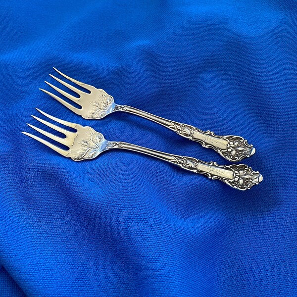 Antique 1847 Rogers Bros XS Triple Charter Oak Pattern  Salad Forks, Set of 2 Stunning Flatware Replacement or Add-On Pieces