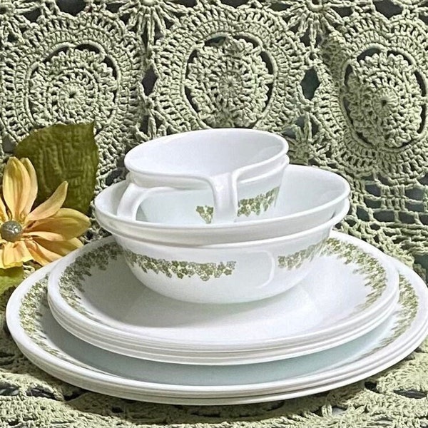 Vintage Corelle STARTER SET or REPLACEMENTS 11 Pc Spring Blossom Green Daisy See Description
