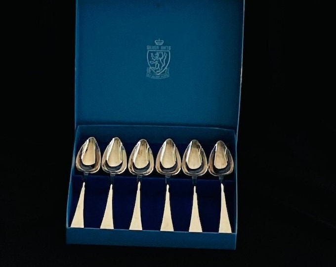 Boxed Set of 6 Vintage Grapefruit Spoons , A1 Silver Plate , Beautiful