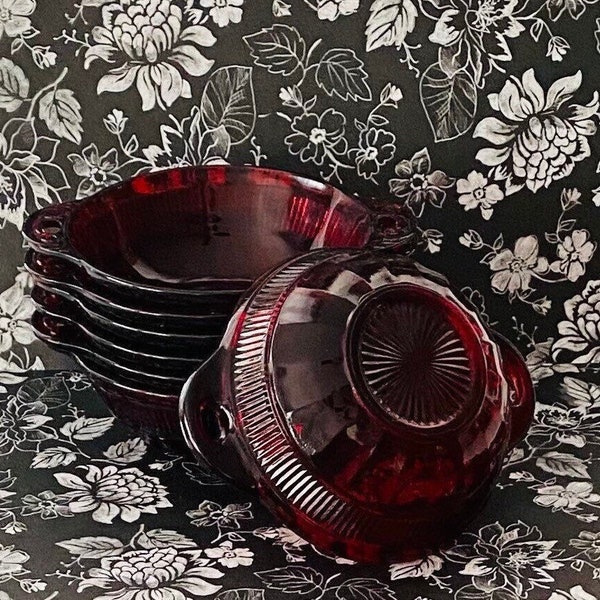 Royal Coronation RED GLASS Glass Dessert Bowls Anchor Hocking , set of 3, Beautiful  Vintage Holiday Tableware, Replacements