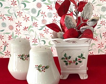 Vintage Gibson Holly Berry Salt & Pepper Shakers w/ Tiny Brinton China Planter