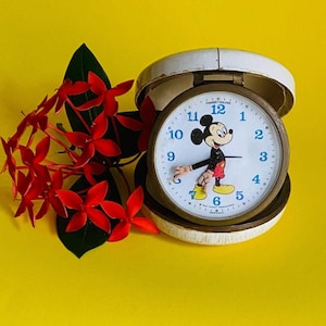 Phinney-Walker Mickey Mouse Travel Alarm Clock- Rare Vintage Disney Character Memorabilia 1960’s, Works Well-SEE DESCRIPTION