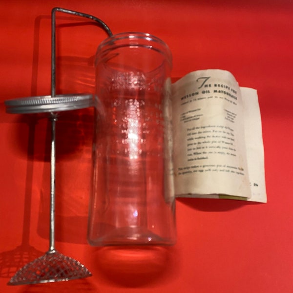 Vintage Wesson Oil Glass Jar Mayonnaise Maker, 1930’s Home Kit w/ Original Instruction Booklet
