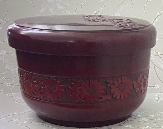 Vintage Japanese Rice Server W/ Lid & Spoon- Laquered Faux Carved Wood ...