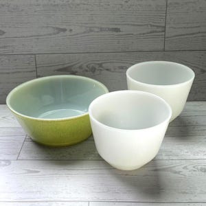 Vintage Fire King Avocado Green Bowl Set: Federal Glass Bowls, 3-Piece Kitchen Collection