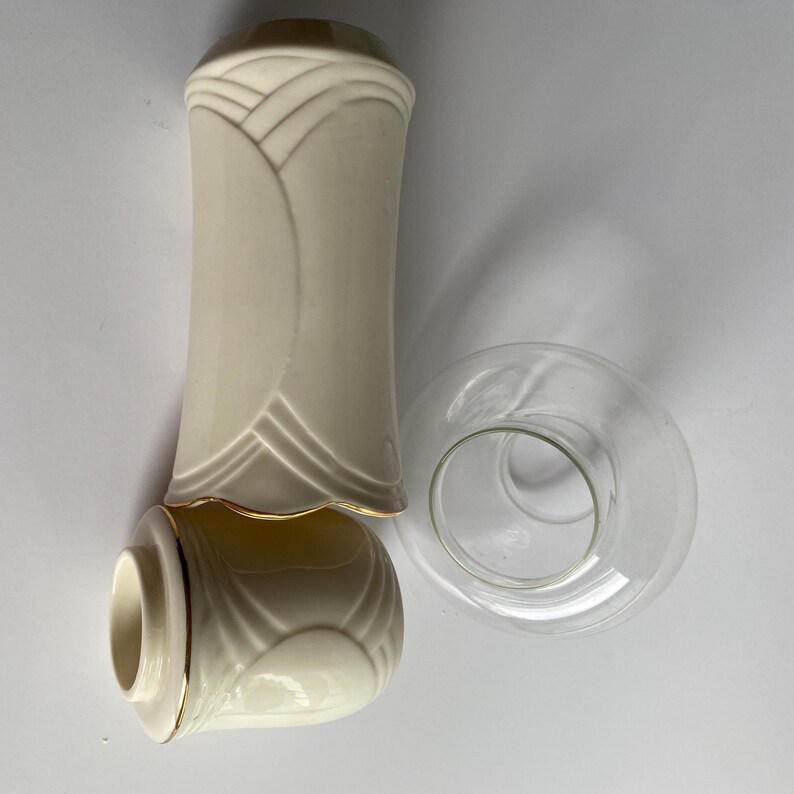 Vintage Ron Gordon Porcelain Christmas Tree Hurricane Lamp & Vase Set image 8