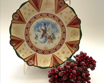 Vintage Villeroy & Boch Toy's Fantasy Bowl, Snowman Bunnies Christmas Decor