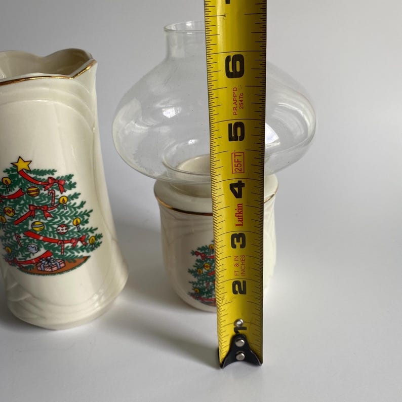 Vintage Ron Gordon Porcelain Christmas Tree Hurricane Lamp & Vase Set image 10
