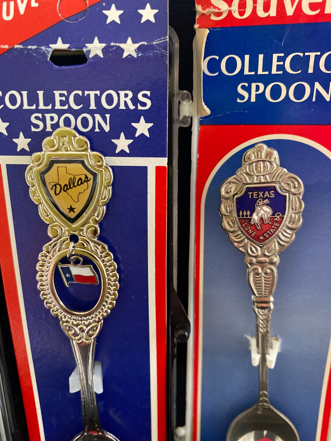 2 Vintage Souvenir Collector Spoons Texas Flag Dallas Charm Etsy