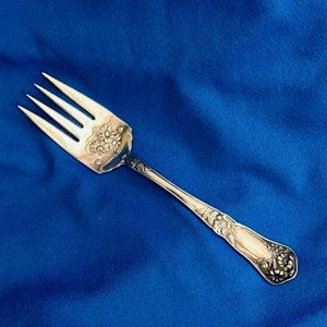 Antique Oneida Silver Plate Meat Fork: Wildwood Floral Serving Flatware
