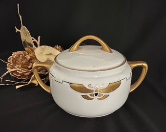 KPM Sugar Bowl w/ Lid, Art Deco Bee from Spicer Studio Akron, Ohio- Rare Vintage China Piece