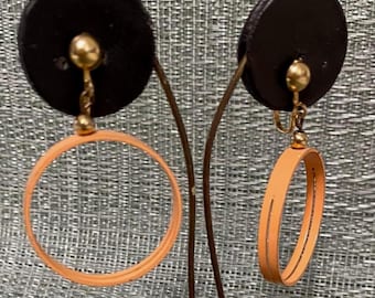 Vintage Pastel Orange Hoop Clip-On Earrings: Groovy Retro Jewelry