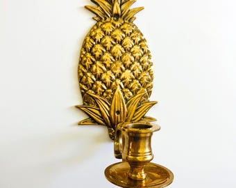 Vintage Brass Pineapple Taper Candle Holder Wall Sconce, Hardware to Hang Included