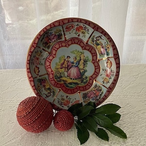 Vintage DAHR Metal Serving Bowl: Floral Romantic Couples Motif