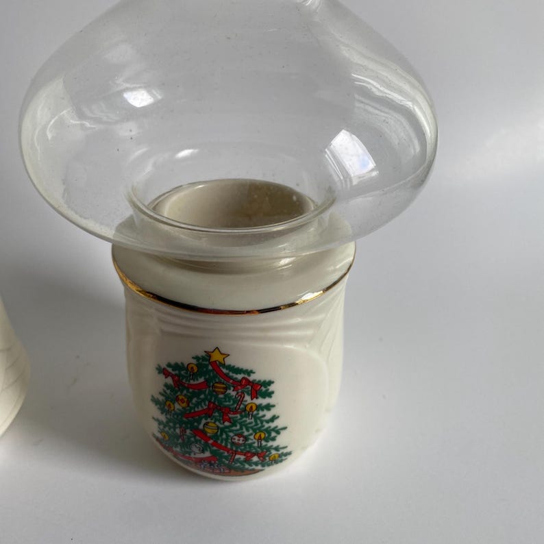Vintage Ron Gordon Porcelain Christmas Tree Hurricane Lamp & Vase Set image 4
